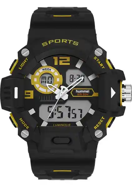 Hummel Erkek Spor Kol Saati Siyah Sarı HM-1016MD-4 Günlük ve Spor Kullanım İçin Uygun