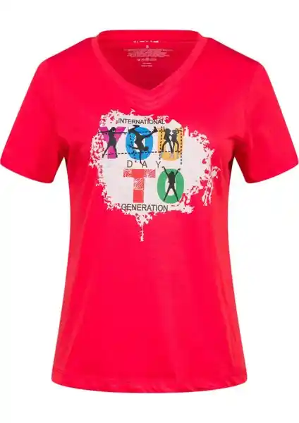 Kadınlar İçin Sürdürülebilir ve Şık V Yaka Baskılı Tişört 403