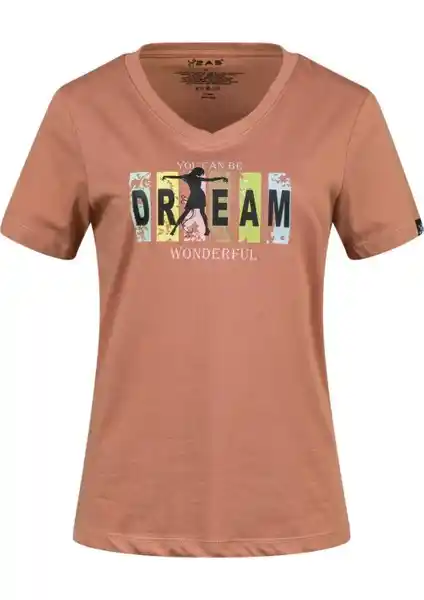 Kadınlar İçin Sürdürülebilir ve Şık V Yaka Baskılı Tişört 404