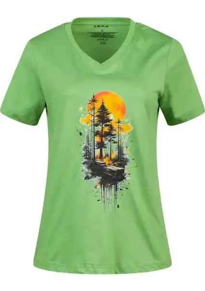 Kadınlar İçin Sürdürülebilir ve Şık V Yaka Baskılı Tişört 413