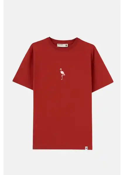 WWF Market Flamingo Kiremit Renk Hafif Pamuk Tişört Yazlık ve Günlük Kullanım İçin