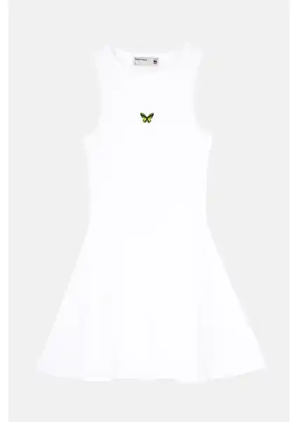 WWF Market Goliath Kuş Kanatlı Kelebek Premium Kısa Elbise Beyaz Doğal ve Nefes Alabilir Kumaş Özelliğiyle
