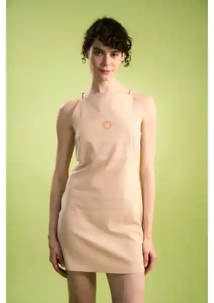 WWF Market Güneş ve Dalga Müslin Kısa Elbise Somon Renk Modern ve Rahat Tasarım