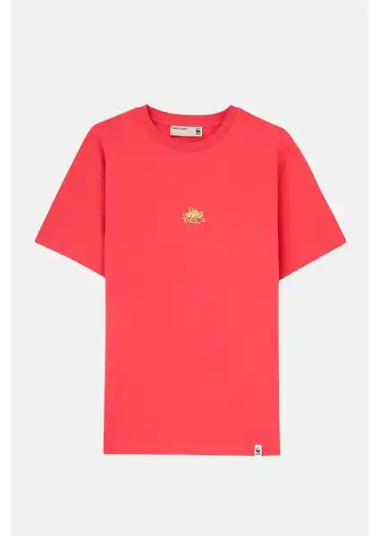 WWF Market Mavi Halkalı Ahtapot Premium T-Shirt Nar Çiçeği Renkli Sürdürülebilir Giyim