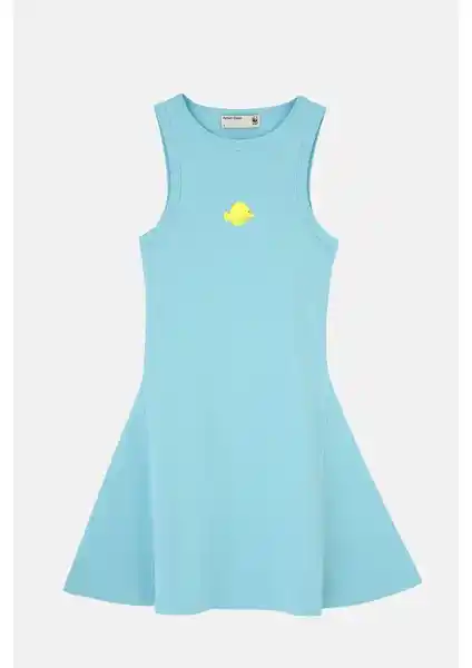 WWF Market Yellow Tang Premium Kısa Elbise Açık Mavi Doğal Pamuklu Yazlık Şık Tasarım