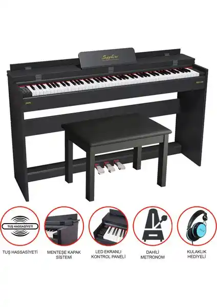 Jwin Sapphire SDP-130 Siyah Dijital Piyano: Modern ve Profesyonel Müzik Deneyimi