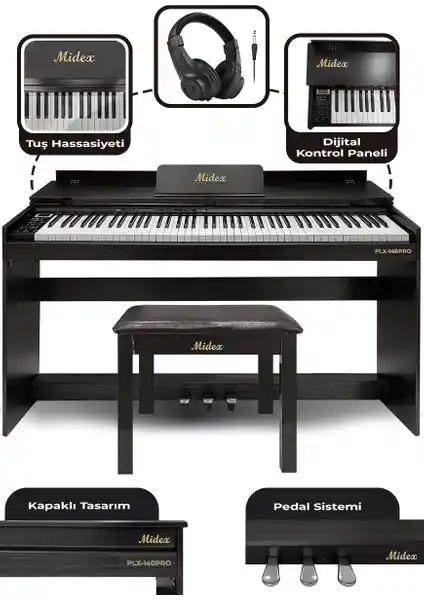 Midex PLX-140 PRO-BK Dijital Piyano: Şık Tasarım ve Gelişmiş Fonksiyonlar ile Müzik Deneyimi