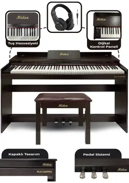Midex PLX-140 PRO-SR Dijital Piyano: Profesyonel ve Şık Tasarımlı Çok Fonksiyonlu Model