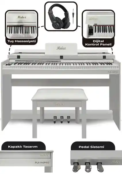 Midex PLX-140 PRO-WH Dijital Piyano: Yüksek Kaliteli Ses ve Gelişmiş Fonksiyonlar
