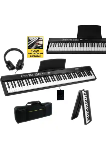 Midex PLX-80BK-H Taşınabilir Dijital Piyano 88 Tuşlu Hafif ve Katlanabilir Tasarım