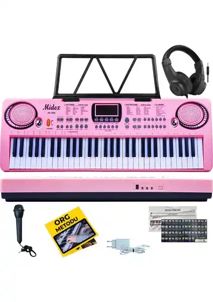 Midex PS-1500PK-H Pembe 61 Tuşlu Dijital Organ Çocuklar ve Başlangıç Seviyesi İçin