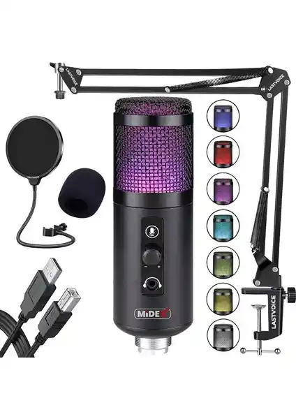 Midex V5 RGB Set USB Mikrofonu: Profesyonel Ses ve Estetik Çözüm