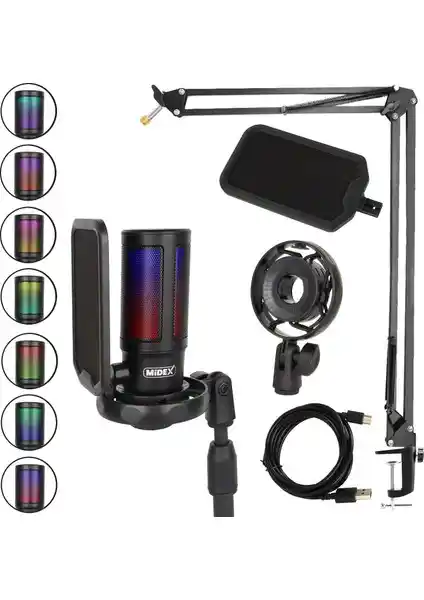 Midex V6 RGB Set USB Oyuncu ve Yayıncı Mikrofonu: Yüksek Kalite ve Kullanım Kolaylığı