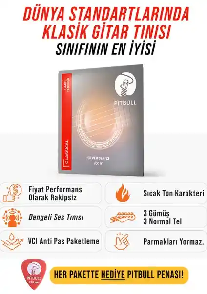Pitbull Strings Silver Series SCG HT Klasik Gitar Telleri Dayanıklı ve Yüksek Performanslı Set