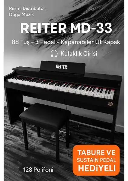 Reiter MD33 Katlanır Kapaklı Dijital Piyano: Profesyonel ve Hobi Kullanımı İçin Uygun