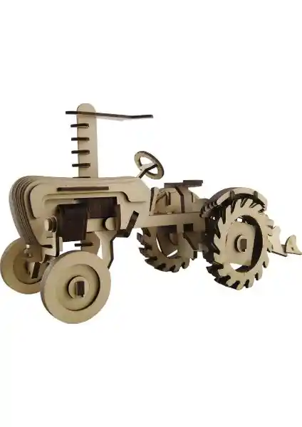 3D Sergi Ahşap Vintage Çiftlik Traktörü Maketi Detaylı ve Eğitici Tasarım