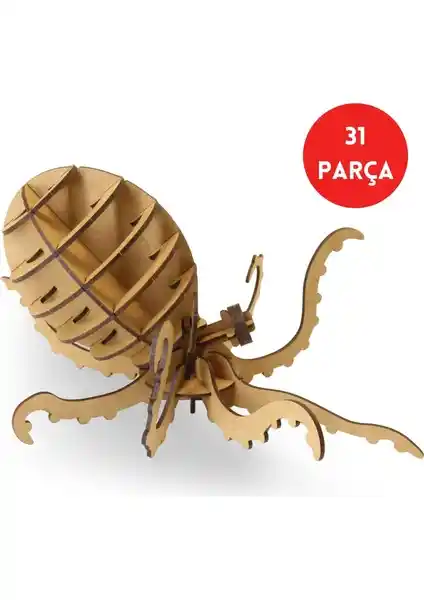 Algwood 31 Parça Ahşap Ahtapot Maketi: Eğitici ve Dekoratif Doğa Temalı Model