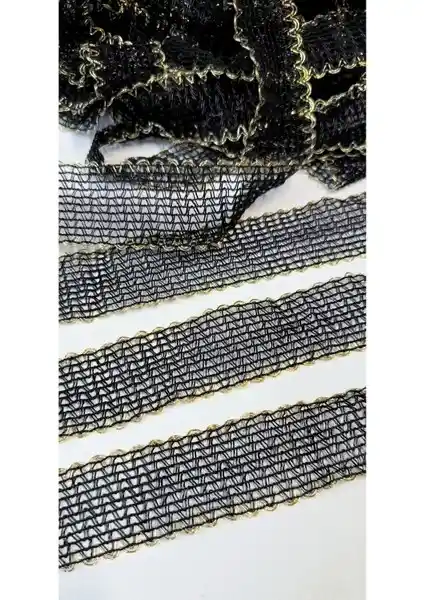 Altay Aksesuar Gold Desenli Siyah Örgülü Şerit ile Şıklık ve Fonksiyonellik Sağlayan Dekoratif ve Moda Malzemesi