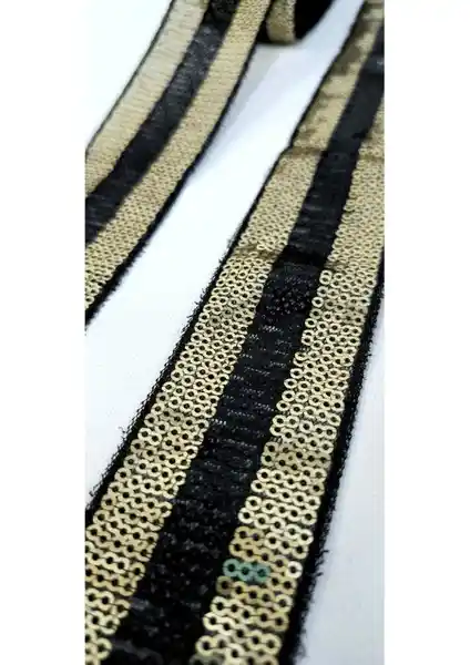 Altay Aksesuar Siyah Gold Pul Payet Şerit Moda ve Dekorasyon İçin Şık Tasarım