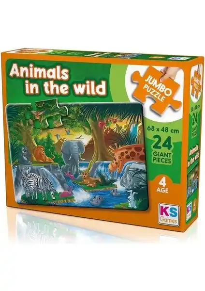 Çocuklar İçin Güvenli ve Eğlenceli Animal In The Wild 24 Parça Jumbo Puzzle