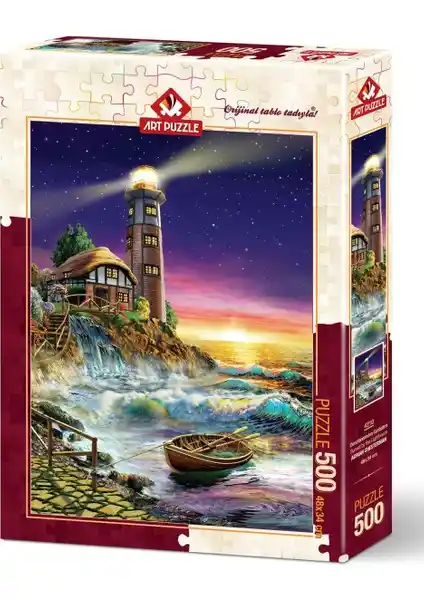 Deniz Fenerinden Günbatımı Temalı 500 Parça Puzzle Türkiye Üretimi Sanat ve Zeka Geliştirici