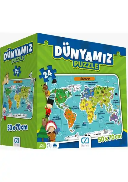 Dünyamız Yer Puzzle Cayer-5025: Çocuklar İçin Eğitici ve Eğlenceli Dünya Haritası Puzzle'si