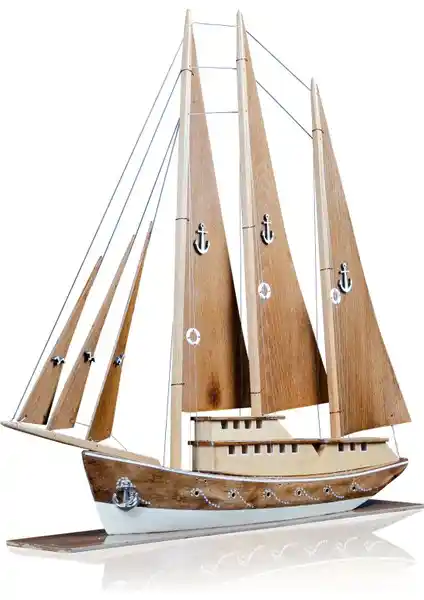 El Yapımı Ahşap Yelkenli Gemi Maketi - Dekoratif ve Kültürel Denizcilik Sanatı