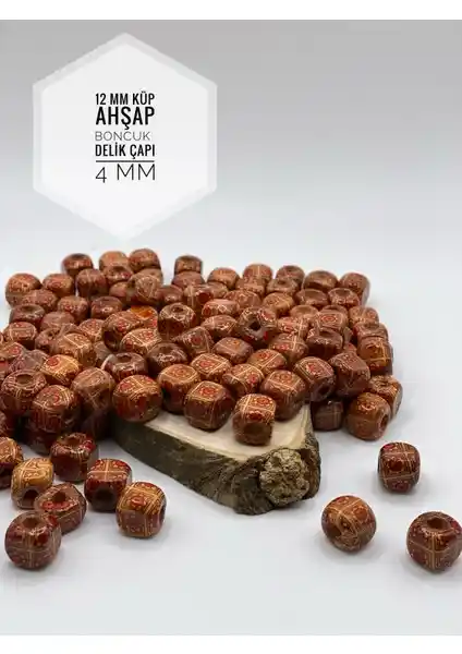 FioliMore 12 mm Desenli Ahşap Küp Boncuk Takı Tasarımı için Dayanıklı ve Estetik Malzeme