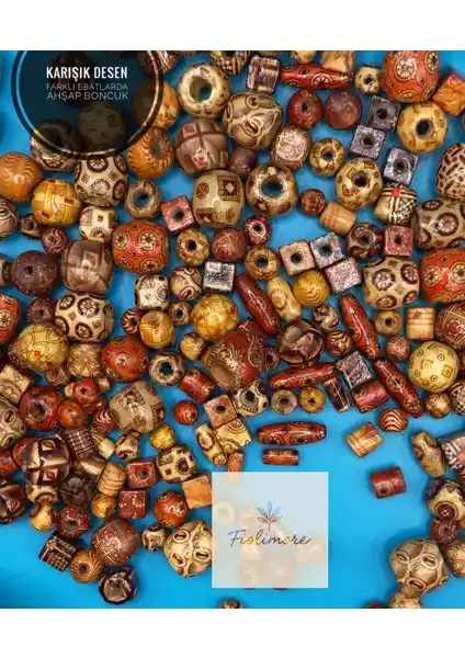 FioliMore Ahşap Boncuklar Renkli ve Çeşitli Tasarımlar İçin Uygun El Sanatları Malzemesi