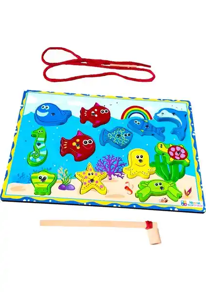 Hamaha HMH-284 Ahşap Balık Dizme ve Tutma Oyunu Çocuklar İçin Eğitici Oyuncak