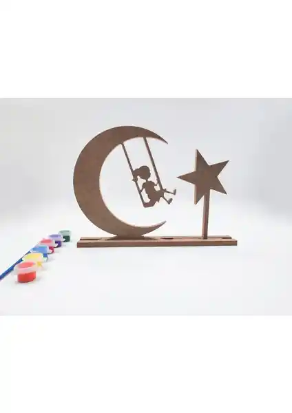 İcons 23 Nisan Ulusal Egemenlik ve Çocuk Bayramı Ahşap Boyama Seti (Ay ve Yıldız)