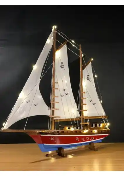 Lapidaria Işıklı Yelkenli Ahşap Gemi Maketi Büyük Boy Dekorasyon ve Hobi Ürünü