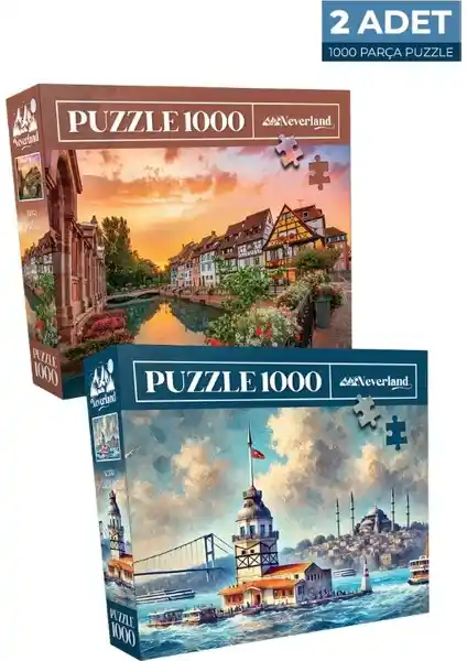Neverland 2'li 1000 Parça Puzzle Koleksiyonu Colmar ve Kız Kulesi Görüntüleri ile
