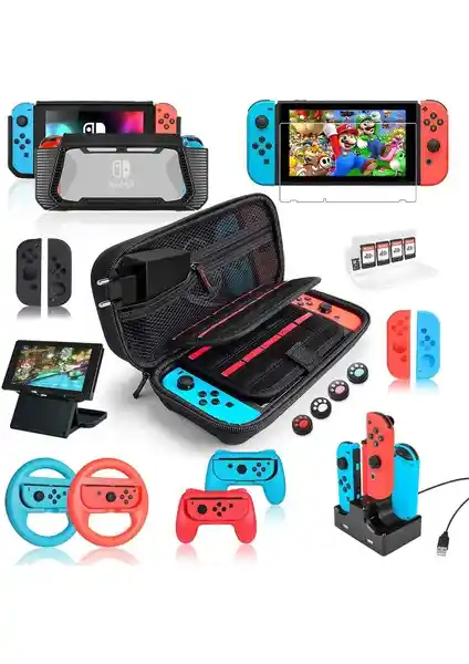 Nintendo Switch için kapsamlı aksesuar seti oyun deneyimini artıran koruma ve kullanım çözümleri