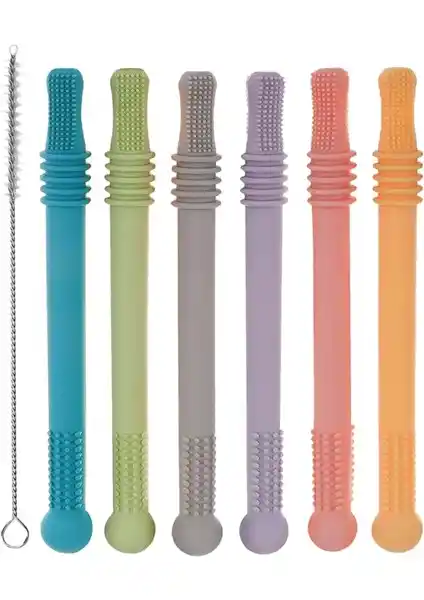 Oasisland2 Çok Renkli 7'li Silikon Diş Kaşıyıcı Tüp Seti Bebekler İçin Güvenli ve Konforlu