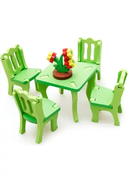 Sam Toys Ahşap 3D Masa Sandalye Maket Seti Çocuklar İçin Gelişim Destekleyici Oyuncak