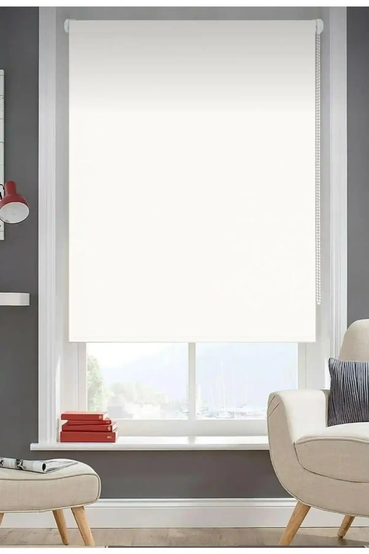 Abant Düz Stor Perde Beyaz Güneşlik Stor Perde Modern İç Mekan Dekorasyonu İçin