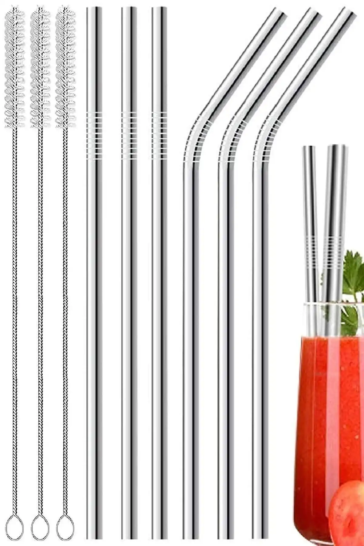 AKCAKESE 9 Parça Metal Pipet Seti Sağlıklı ve Dayanıklı İçecek Aksesuarları