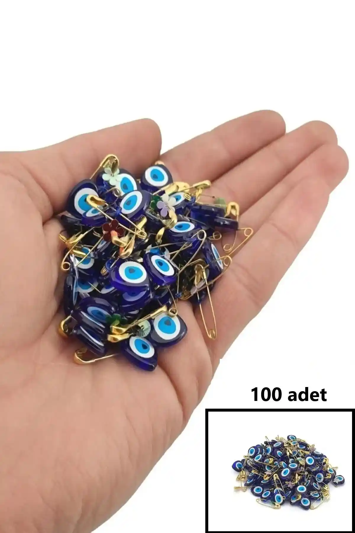 Aker Hediyelik Plastik Iğneli Nazar Boncuğu 100'lü Paket Türkiye Menşei Ürün