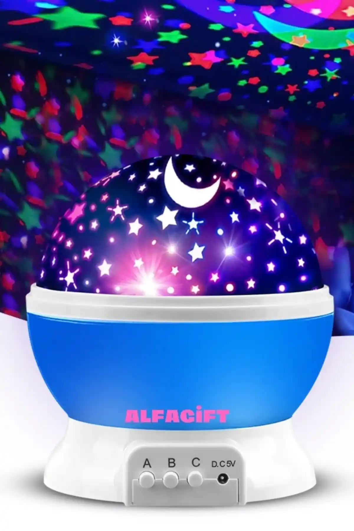 ALFAGİFT Ay ve Yıldız Motifli Dönen Projeksiyon Gece Lambası Çocuk ve Bebek Odaları İçin
