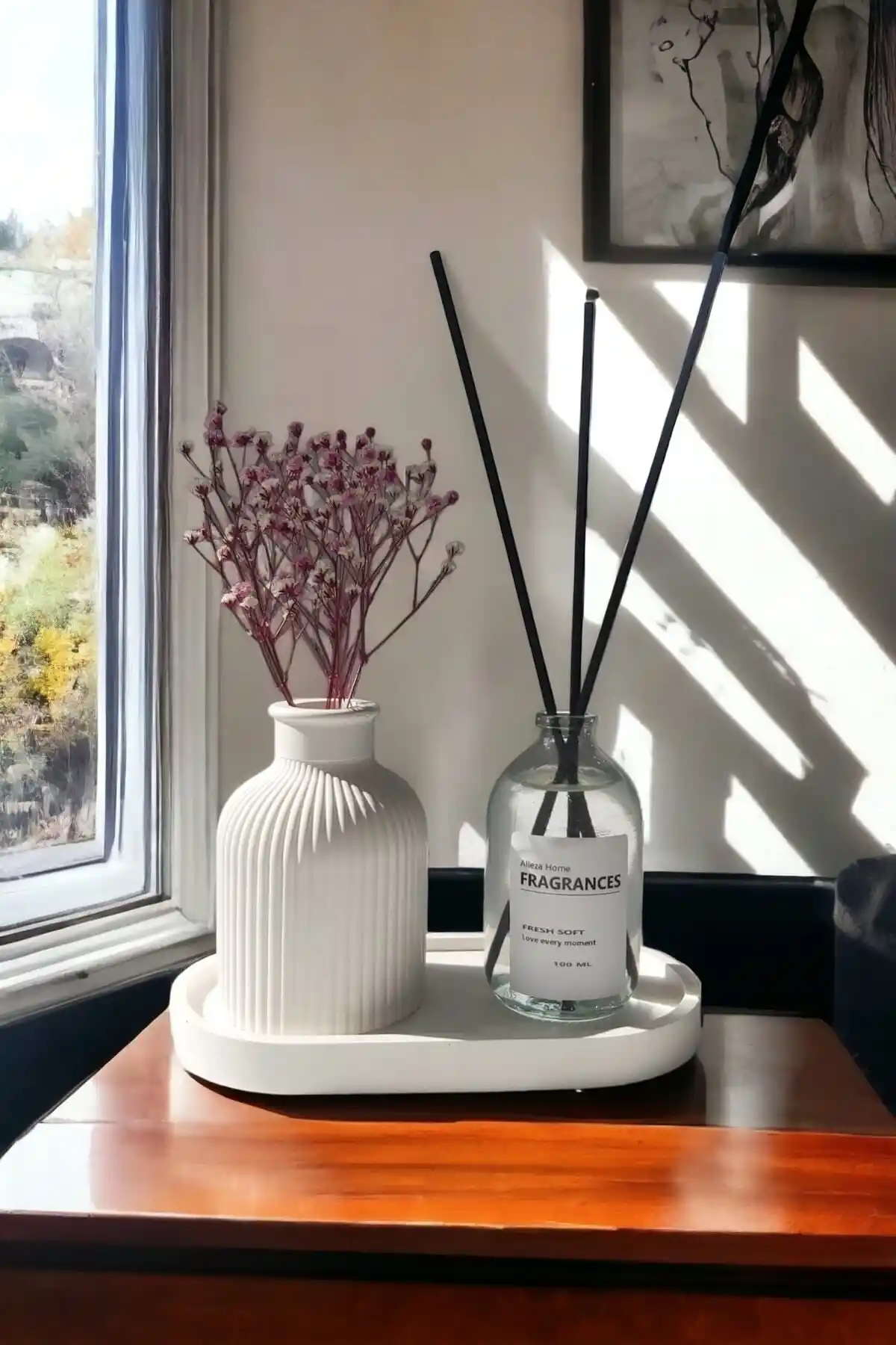 ALLEZA HOME Betondan Modern Dekoratif Mini Vazo ve Oda Kokusu Seti