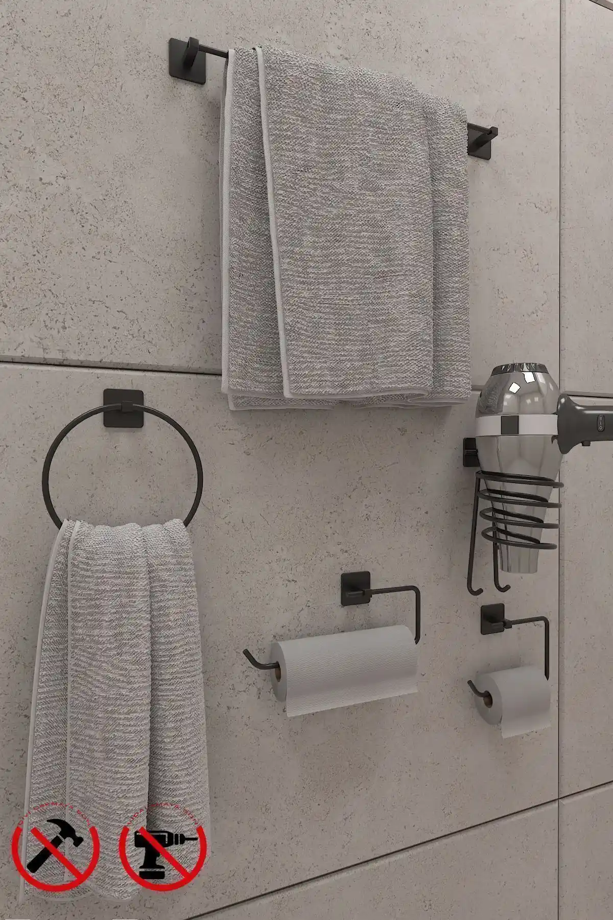 Alper Banyo Kare 5 Parça Seti Modern ve Dayanıklı Banyo Dekorasyonu İçin Uygun