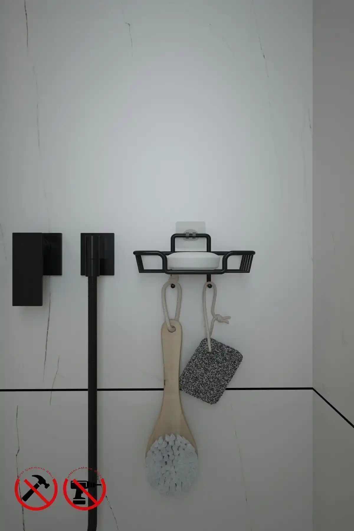 Alper Banyo Metal Duvar Monteli Sabunluk ve Askılı Set Modern ve Dayanıklı Tasarım