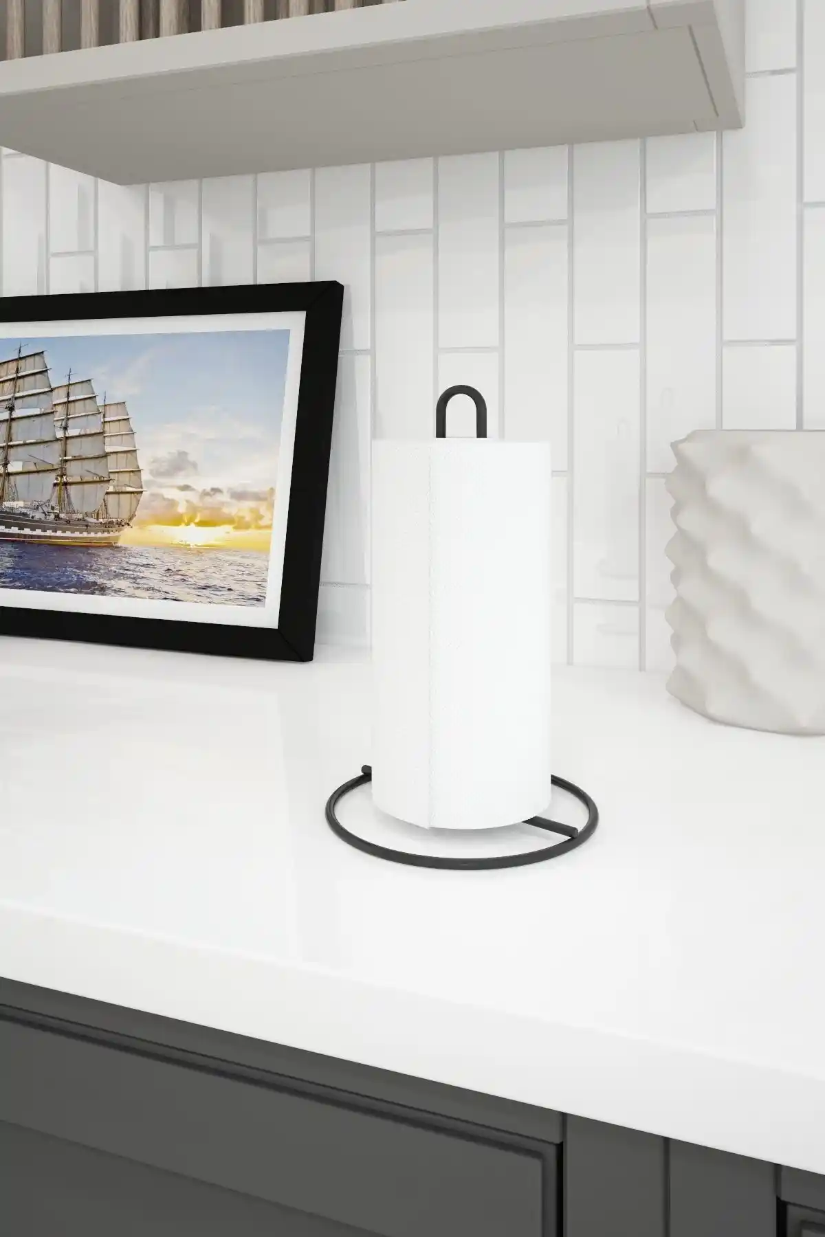 Alper Banyo Siyah Metal Kağıt Havluluk Modern ve Dayanıklı Banyo Aksesuarı 26 cm yüksekliğinde