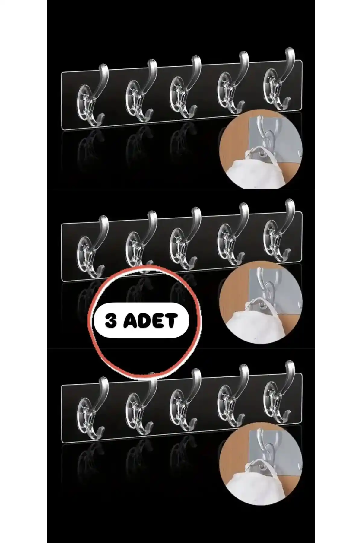 Alpikom Kendinden Yapışkanlı Güçlü 5'li Şeffaf Askılık Modern ve Pratik Tasarım