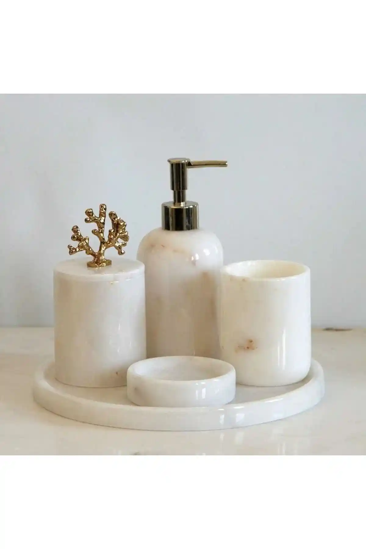 ALPİMER 5'li Doğal Mermer Banyo Seti: Zarafet ve Dayanıklılık İçin Modern Tasarım