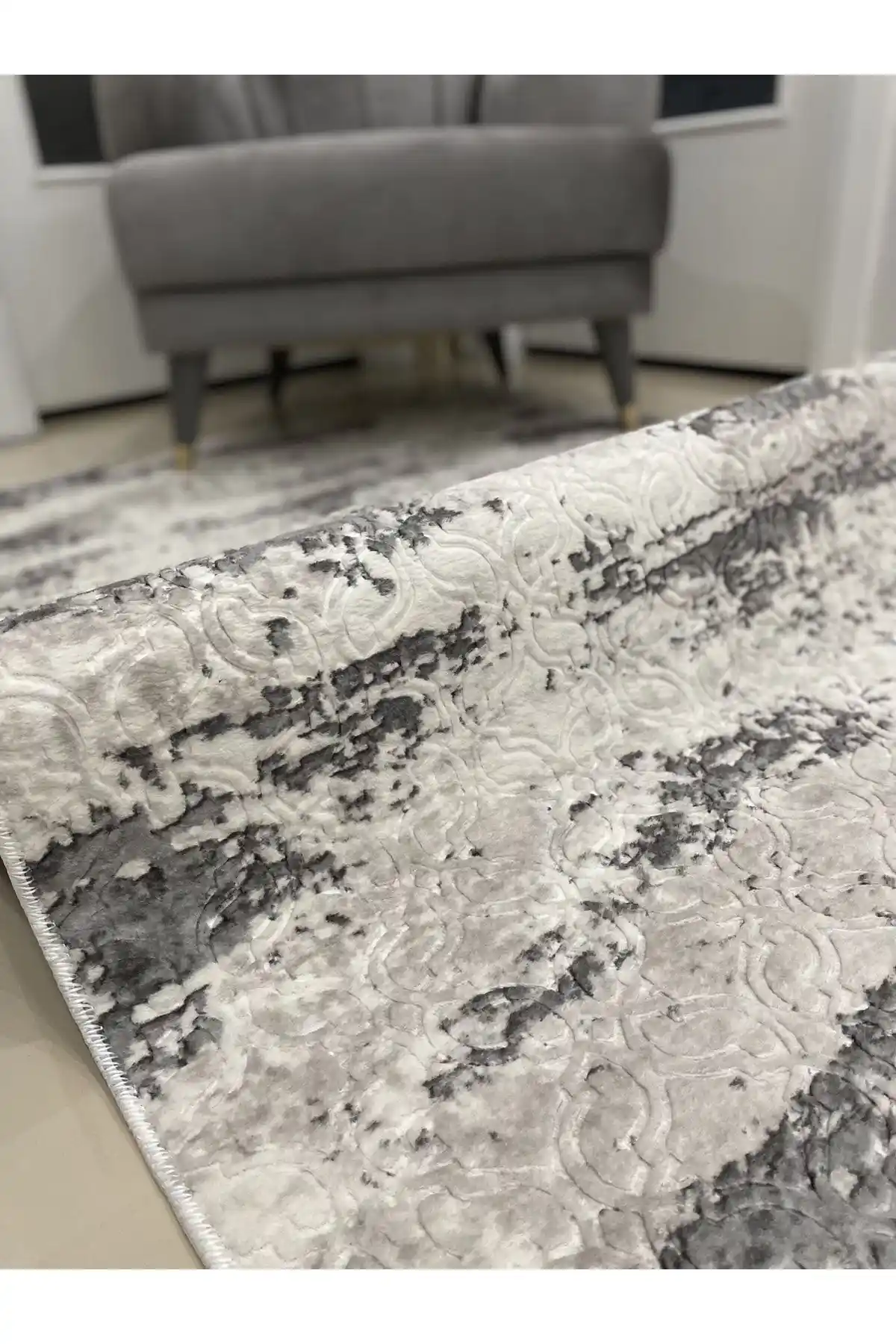 Alya Home Kaymaz Taban Yıkanabilir Kesme Halı Stella Gri Modern Mutfak Dekorasyonu İçin Uygun