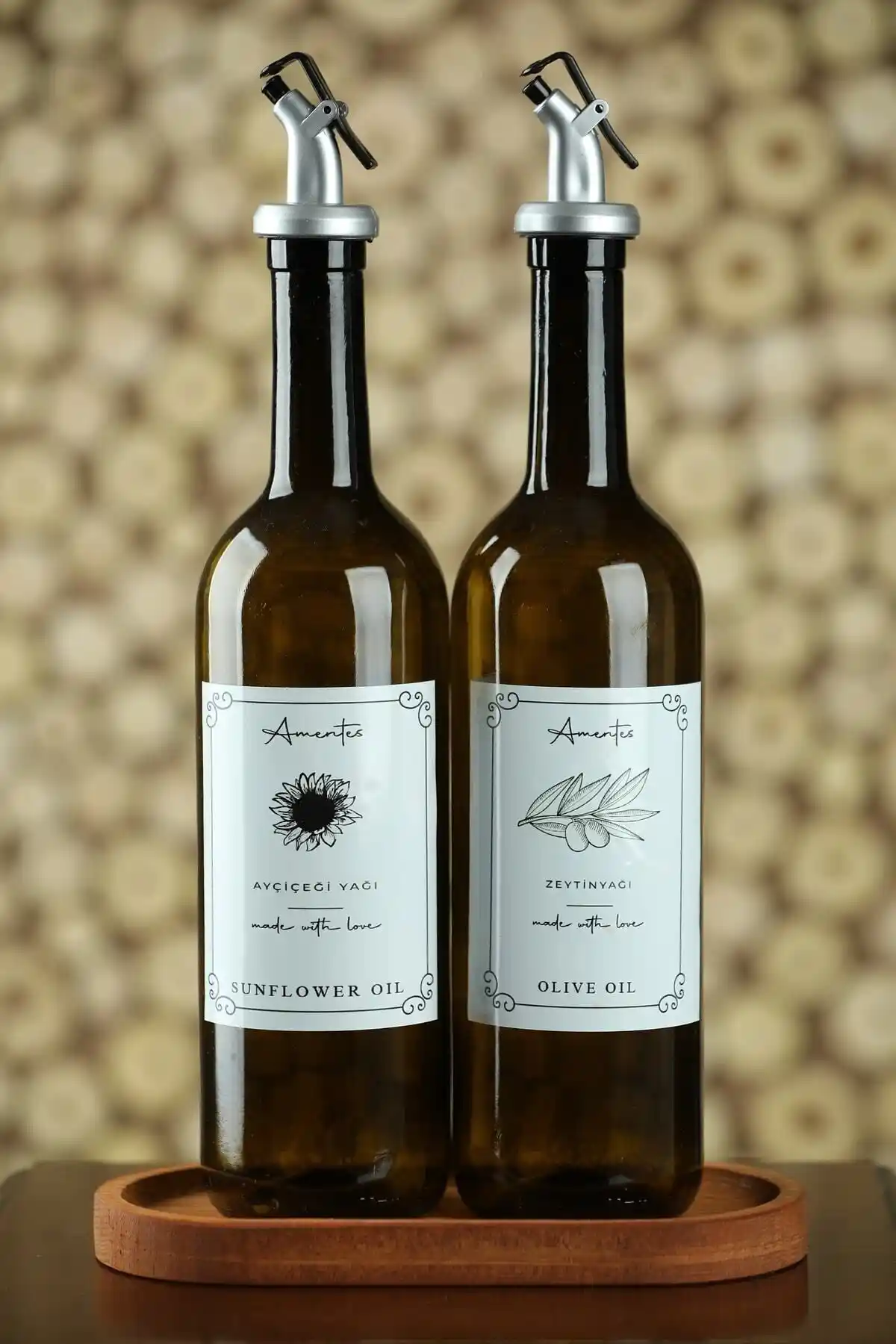 Amentes Amber 2'li 750 ml Zeytinyağı Seti Şık ve Dayanıklı Mutfak Aksesuarı