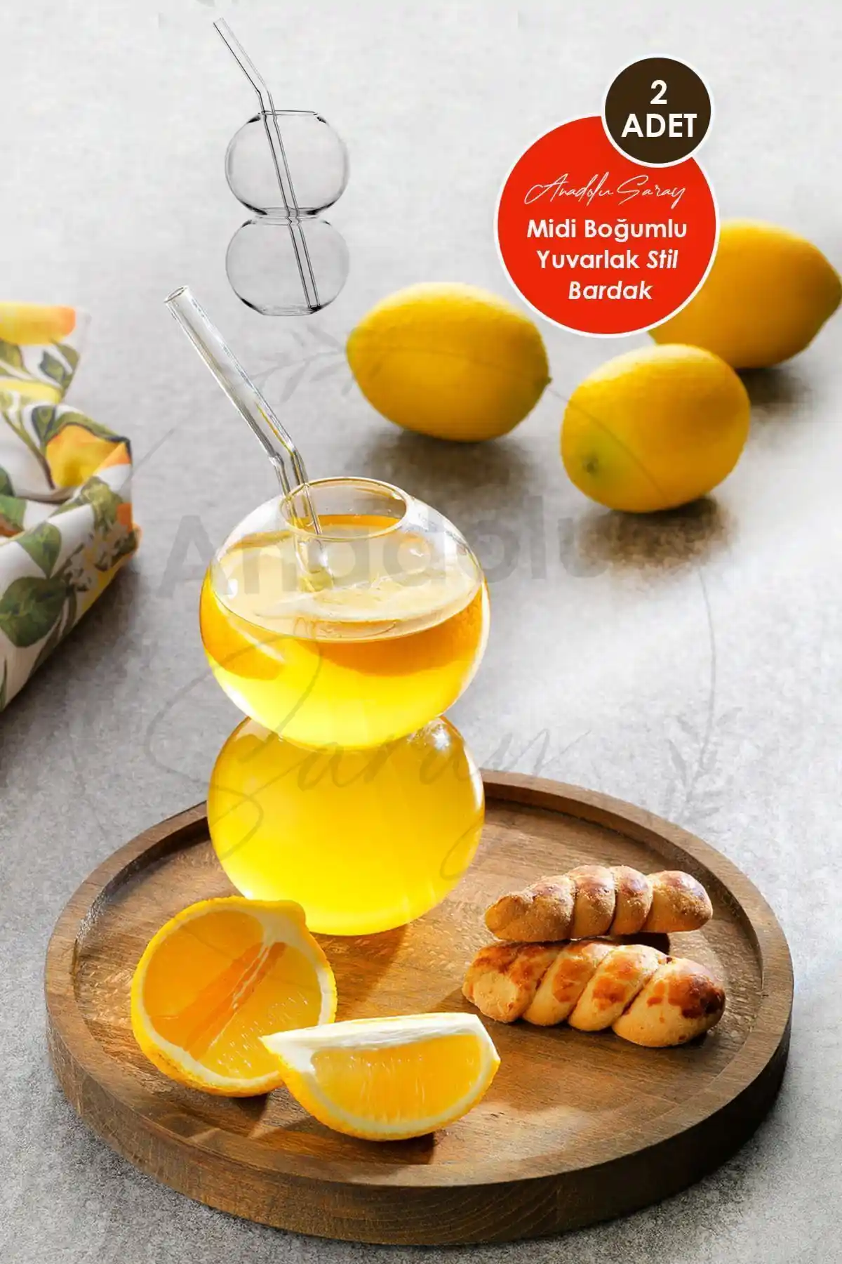 Anadolu Saray 2 Adet Pipetli Midi Boğumlu Yuvarlak Stil Bardaklar Şık ve Dayanıklı Tasarım