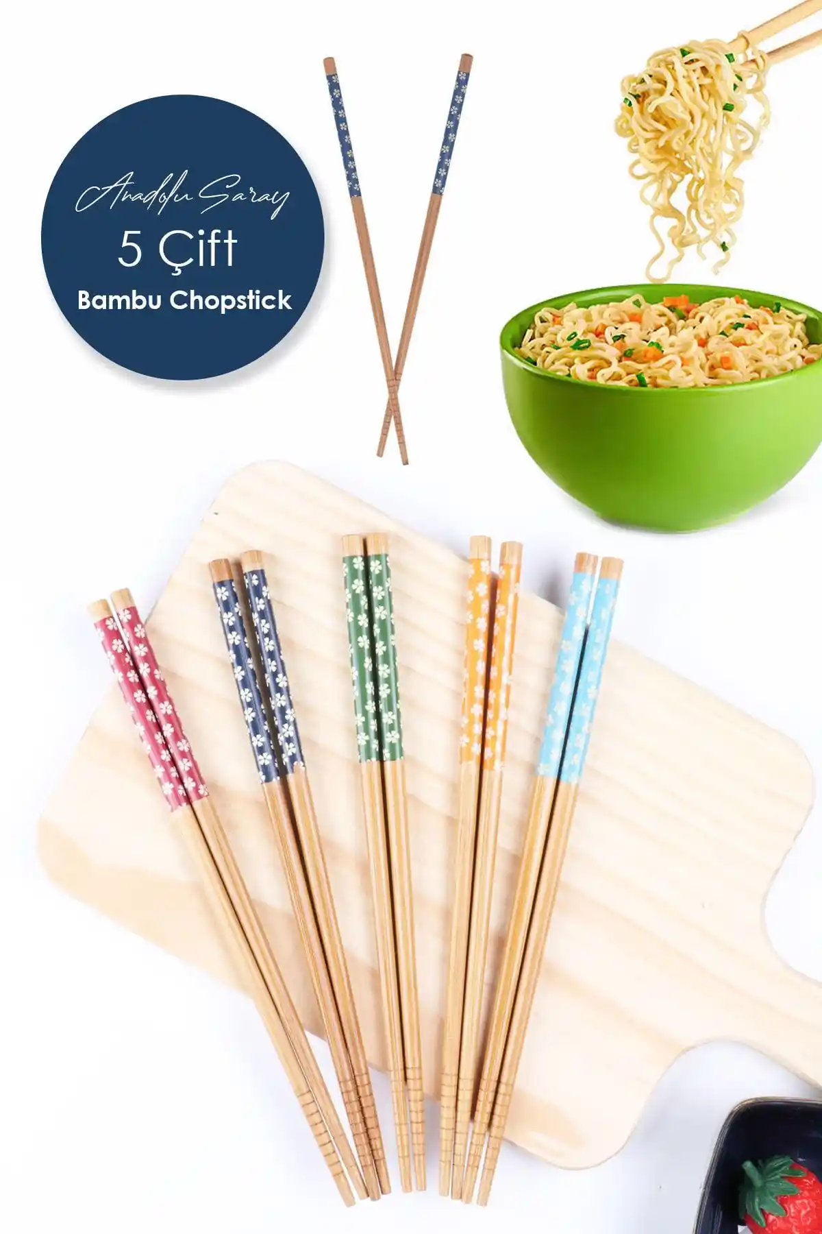 Anadolu Saray 5'li Çok Renkli Bambu Chopstick Seti Geleneksel ve Modern Yemek Deneyimi